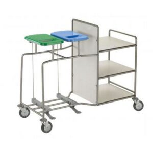 Combinatie waswagen met 2 zakhouders 2 witte deksels voetpedaal