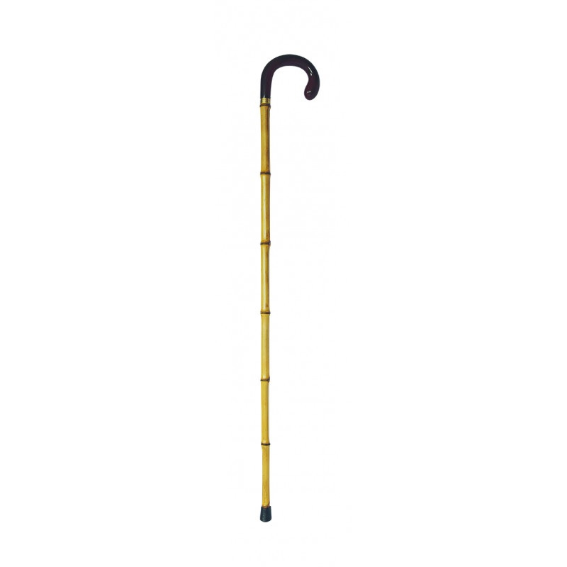 96 wandelstok in echt bamboe hoogte 94 cm met gebogen handvat