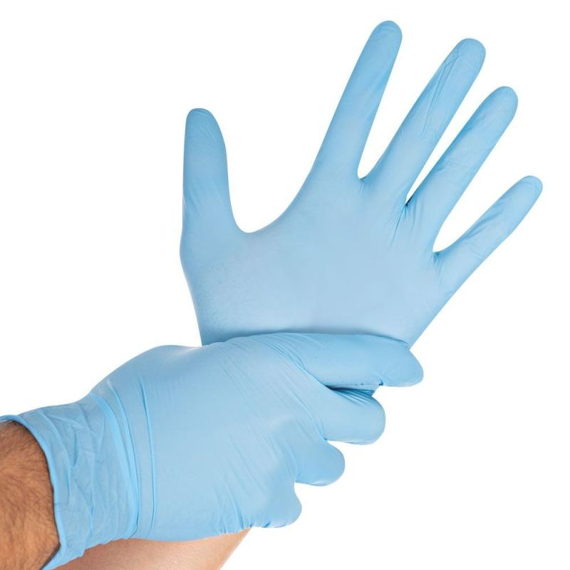 Nitril verzorgingshandschoenen poedervrij blauw XS & XXL